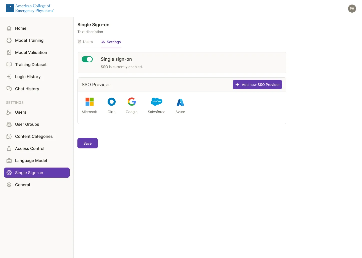 Single sign-on settings