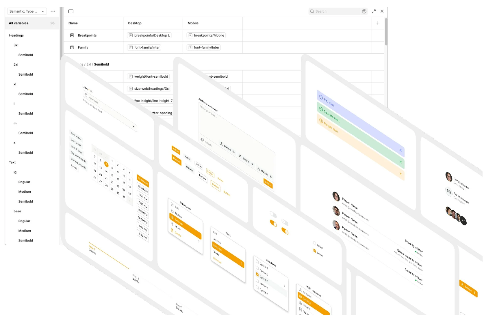 ECAM design system variables and components in Figma