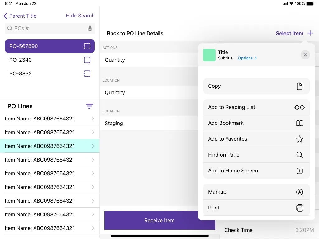 Receipt actions