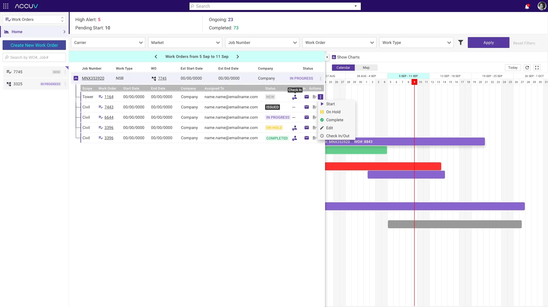 Gantt planning